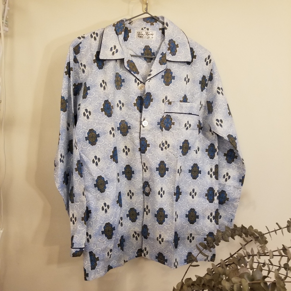 NWOT vintage blue pajama top, damask patterning
